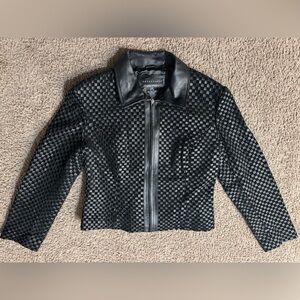 Apostrophe Black woven Leather Jacket for Women